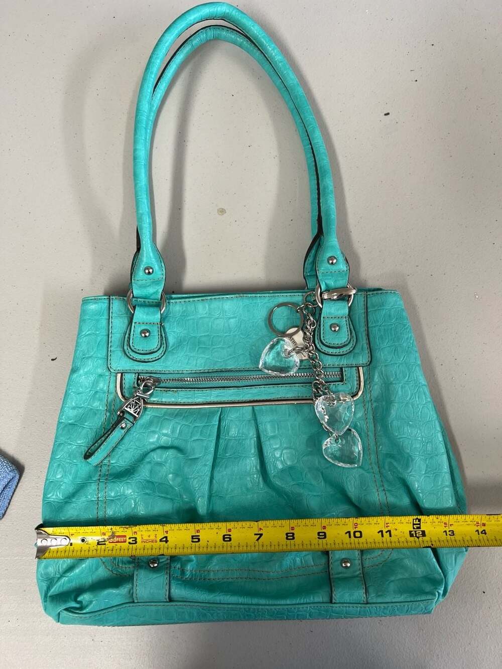 Kathy Van Zeeland Turquoise Shoulder Bag with Heart Charms